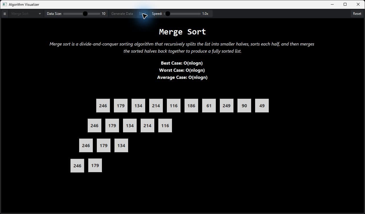 Merge Sort visualization showing recursively divided subarrays